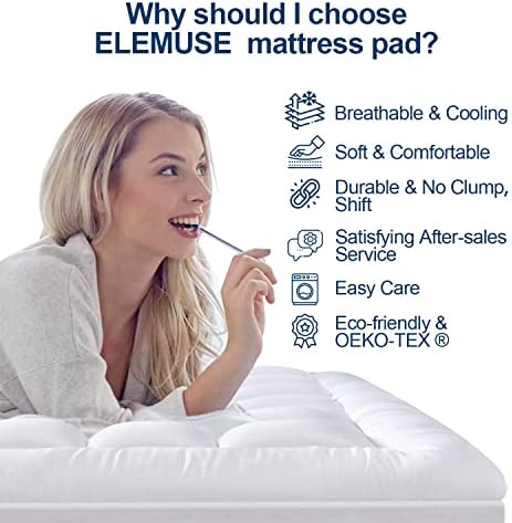 ELEMUSE Queen Soft Mattress Pad Cooling Mattress Topper Fluffy Mattress Protector Pillow Top Bed Pad
