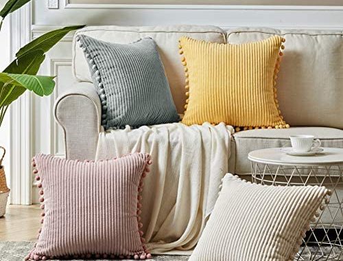 Amazon.com: Fancy Homi Pack of 2 Boho Decorative Throw Pillow Covers with Pom-poms, Soft Corduroy Ac