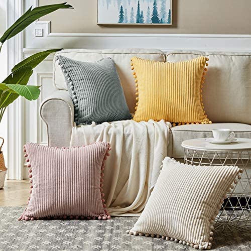 Amazon.com: Fancy Homi Pack of 2 Boho Decorative Throw Pillow Covers with Pom-poms, Soft Corduroy Ac