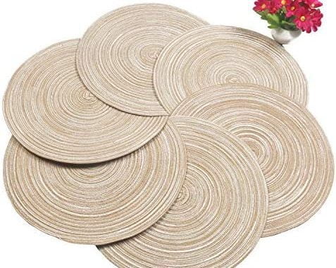 SHACOS Round Braided Placemats Set of 6 Washable Round Placemats for Kitchen Table 15 inch Round Tab