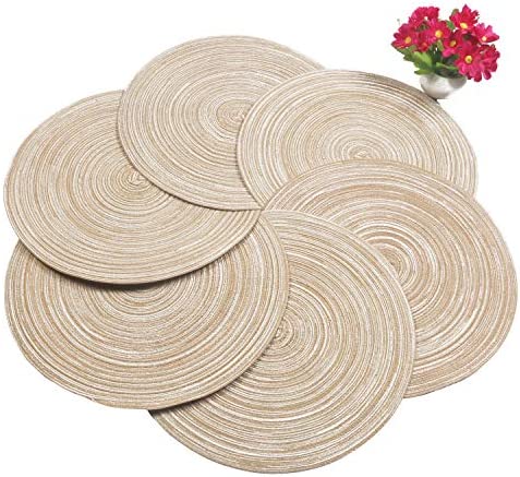 SHACOS Round Braided Placemats Set of 6 Washable Round Placemats for Kitchen Table 15 inch Round Tab