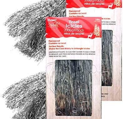 FLOMOUSA Tinsel Icicles - 4000 Shiny Silver Strands - Christmas Tree Decorations - Flameproof, Lead-