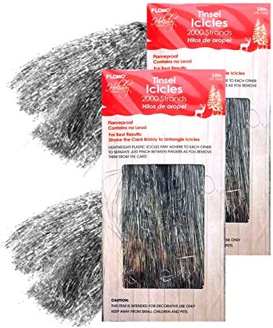 FLOMOUSA Tinsel Icicles - 4000 Shiny Silver Strands - Christmas Tree Decorations - Flameproof, Lead-