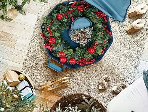 Hearth & Harbor Wreath Storage Container - Hard Shell Christmas Wreath Storage Bag with Interior