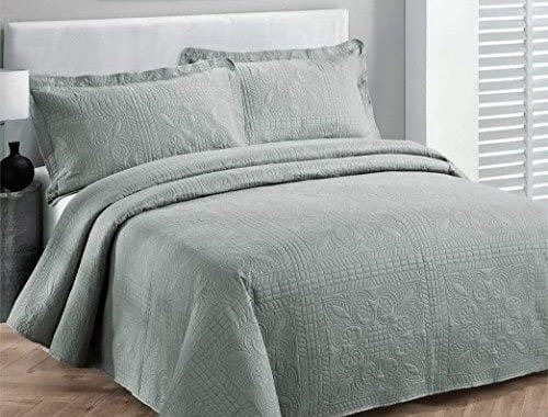 Amazon.com: Elegant Home Beautiful Over Sized Solid Color Embossed Floral Striped 3 Piece Coverlet B