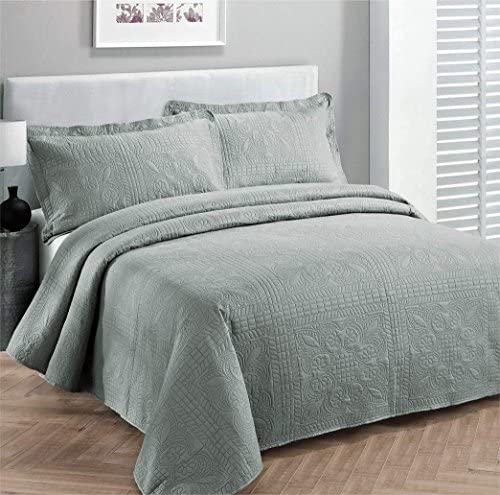 Amazon.com: Elegant Home Beautiful Over Sized Solid Color Embossed Floral Striped 3 Piece Coverlet B