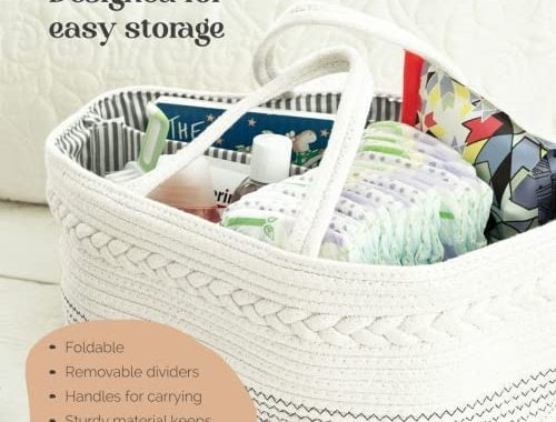 Amazon.com : luxury little Baby Diaper Caddy Organizer, Large Cotton Rope Nursery Diaper Basket, Cha