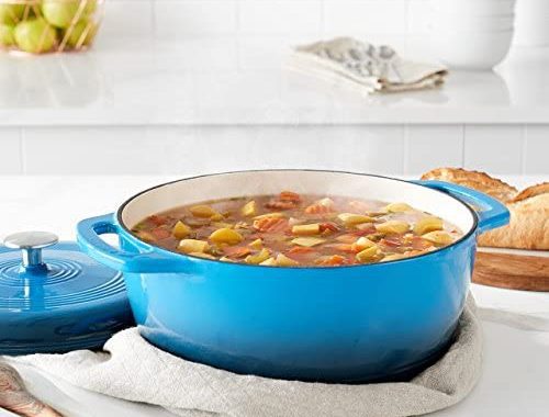 Amazon Basics Enameled Cast Iron Covered Dutch Oven, 6-Quart, Blue