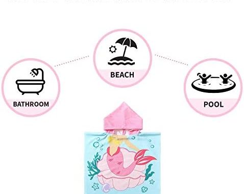 NovForth Kids Beach Towel for Boys Girls, Mermaid Hooded Bath Towel Wrap, Toddler Pool Towel with Ho