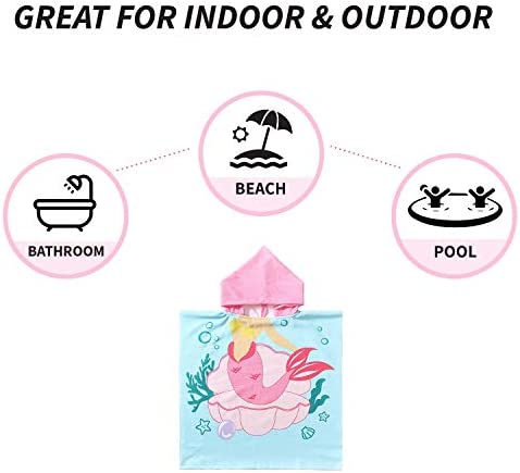 NovForth Kids Beach Towel for Boys Girls, Mermaid Hooded Bath Towel Wrap, Toddler Pool Towel with Ho