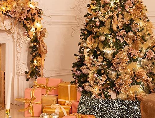 Amazon.com: SIBOSUN Christmas Tree Collar - 30 Inch Tree Ring Gold Glitter Sequins Christmas Tree Ba