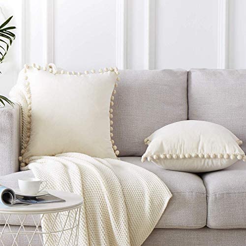 Top Finel Square Decorative Throw Pillow Covers Soft Velvet Outdoor Cushion Covers 18 X 18 with Ball