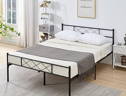 Amazon.com: VECELO Metal Platform Bed Frame Mattress Foundation with Headboard & Footboard / Fir