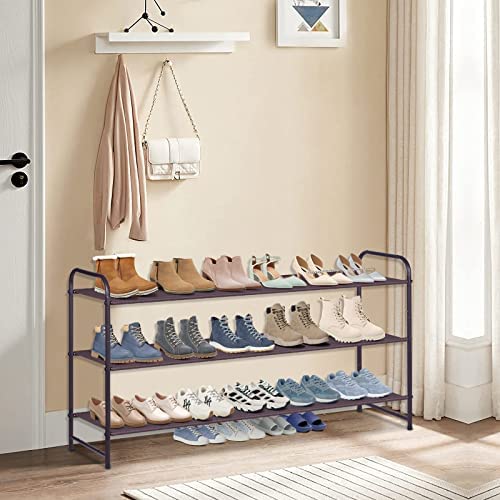 AOODA 3-Tier Long Shoe Rack for Closet Stackable Wide Shoe Shelf Organizer and Storage for Floor, En