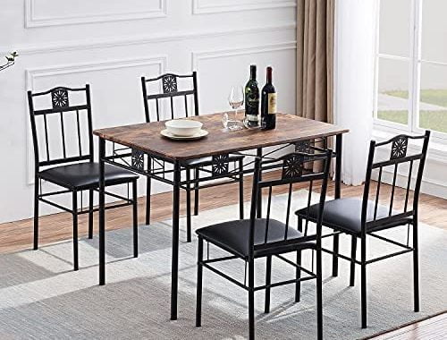 Amazon.com: VECELO Kitchen Dining Room Table Sets for 4, 5 Piece Metal and Wood Rectangular Breakfas