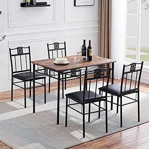 Amazon.com: VECELO Kitchen Dining Room Table Sets for 4, 5 Piece Metal and Wood Rectangular Breakfas