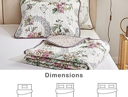 Amazon.com: 3 Pieces Quilt Set Full/Queen Size, Beige Floral Reversible Bedspread Coverlet Set, Soft