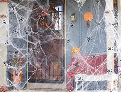 900 sqft Spider Webs Halloween Decorations Bonus with 30 Fake Spiders, Super Stretch Cobwebs for Hal