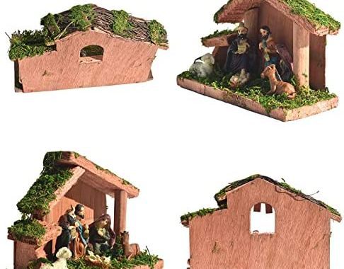 URMAGIC Christmas Nativity Scene Set with Mossy Stable and 5 Figurines,6.3 Inch Mini Christmas Nativ