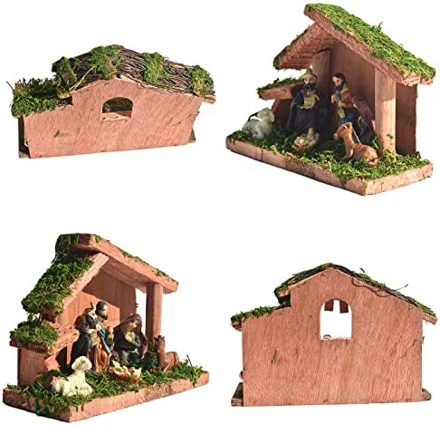 URMAGIC Christmas Nativity Scene Set with Mossy Stable and 5 Figurines,6.3 Inch Mini Christmas Nativ
