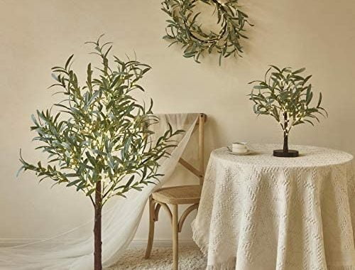 Hairui Lighted Artificial Olive Garland 6FT 96 LED Fairy Lights Battery Operated, Faux Vine Lights w