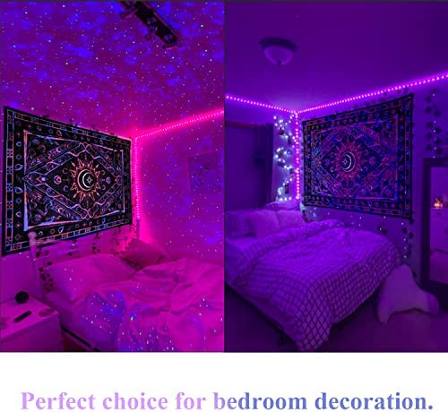 Ralxion Tapestry for Bedroom Aesthetic Room Decor Wall Tapestry Blacklight Tapestry UV Reactive Blac