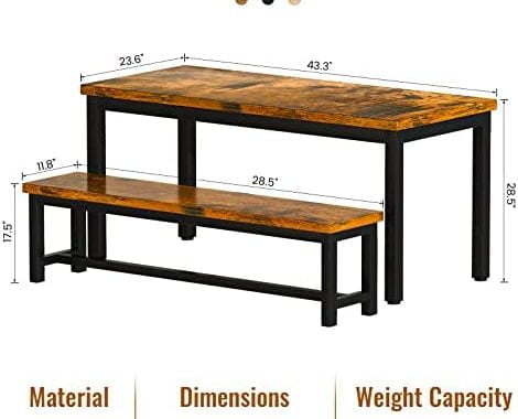 Amazon.com - AWQM Dining Room Table Set, Kitchen Table Set with 2 Benches, Ideal for Home, Kitchen a