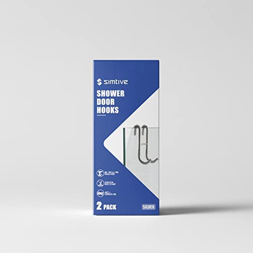 Simtive Shower Door Hooks (2-Pack), Towel Hooks for Bathroom Frameless Glass Shower Door, Shower Squ