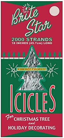 Brite Star Icicles Tinsel, 2000 Strand, Silver, Count