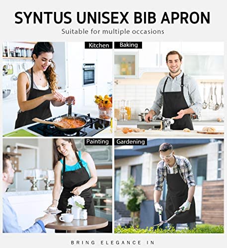 Syntus 2 Pack Adjustable Bib Apron Waterdrop Resistant with 2 Pockets Cooking Kitchen Aprons for Wom