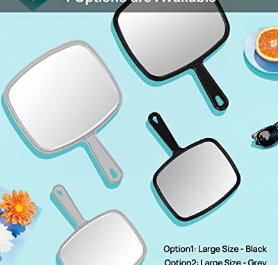 PROTECLE Large Hand Mirror, Salon Barber Hairdressing Handheld Mirror with Handle (Square Black 10.3