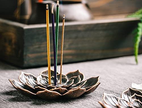 GARMOLY Incense Burner, Incense Holder for Sticks, Brass Lotus Incense Stick Holder and Detachable A