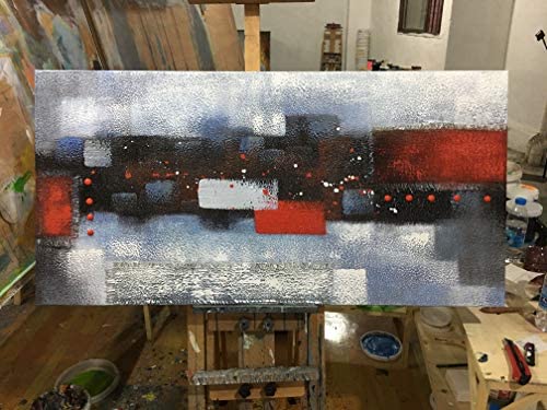 Handmade Abstract Red Gray Oil Painting, Thick Textured Linen Artwork, Modern Decoration Wall Art, F