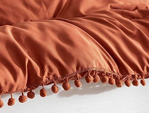 Amazon.com: YIRDDEO Terracotta Comforter Queen Set 3pcs Boho Ball Pom Pom Bedding, Aesthetic Burnt O