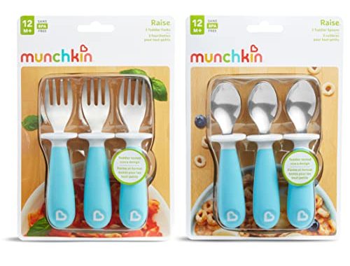 Amazon.com: Munchkin 6 Count Raise Toddler Forks and Spoons, Blue (Pack of 1) : Baby