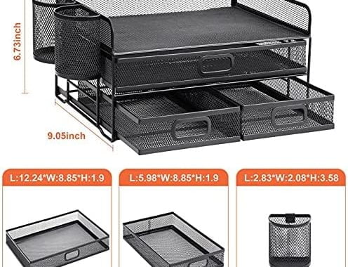 Amazon.com : Marbrasse 3 Tier Mesh Desk Organizer with Drawer, Multi-Functional Desk Organizers and