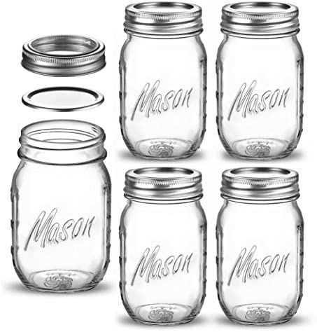 Amazon.com: Paksh Novelty Mason Jars 16 oz - 5-Pack Regular Mouth Glass Jars with Lid & Seal Ban