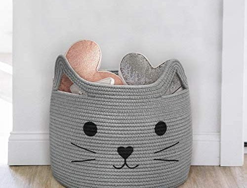 HiChen Large Woven Cotton Rope Storage Basket, Laundry Basket Organizer for Towels, Blanket, Toys, C