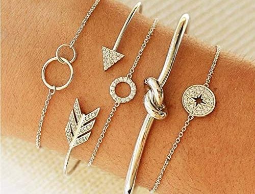 Amazon.com: SuanlaTDS 5 Pcs Simple Circle Diamond Open Geometric Chain Bracelet Set, Bracelet Jewelr