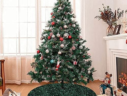 Amazon.com: MODFUNS Dark Green Christmas Tree Skirt Sequin Merry Christmas Tree Skirt 36 Inch with S