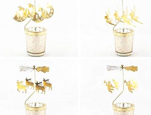 Holibanna Rotating Candlestick Holder Christmas Carousel Revolving Deer Tea Light Holder Table Decor