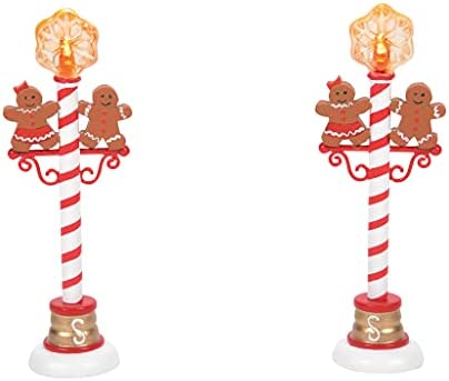 Department 56 Village Accessories Gingerbread Street Lamps Lit Figurine Set, 4.85 Inch, Multicolor