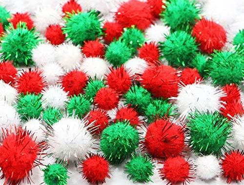 Amazon.com: Santa's Studio Christmas Holiday Theme Glitter Tinsel Craft Kit Pom Poms - 100 Pieces -