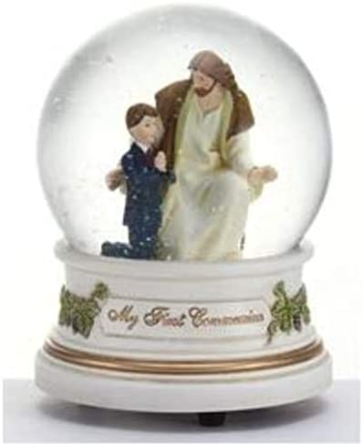 Giftware by Roman Inc, Sacraments, First Communion, 5.5" H 100MM Musical Dome BOY,Religious, Inspira