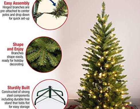 Amazon.com: National Tree Company Artificial Pre-Lit Slim Christmas Tree, Green, Kingswood Fir, Whit