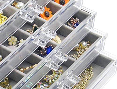 Watpot Acrylic Jewelry Box with 5 Drawers, Clear Earring Storage Organizer Display Case for Women Gi