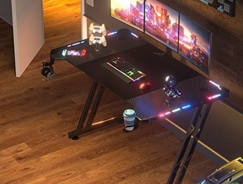 Amazon.com: HLDIRECT 47 Inch LED Gaming Desk Gamer Workstation Carbon Fibre Surface Gamer Table Larg