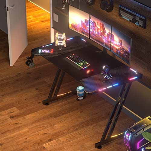 Amazon.com: HLDIRECT 47 Inch LED Gaming Desk Gamer Workstation Carbon Fibre Surface Gamer Table Larg