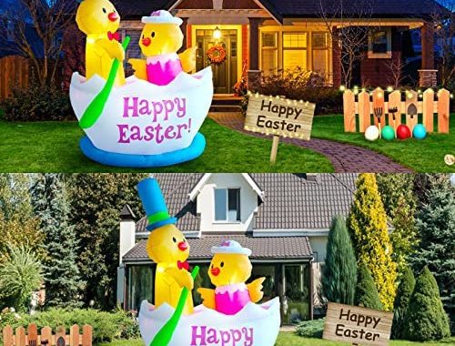 Amazon.com: SHDEJTG 6 Foot Easter Inflatable Two Chicks Rowing with Build-in LEDs Blow Up Outdoor De