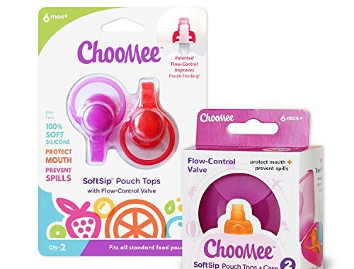 ChooMee SoftSip Food Pouch Tops | 4 Colors + Purple case | Prevent Spills and Protect Childs Mouth